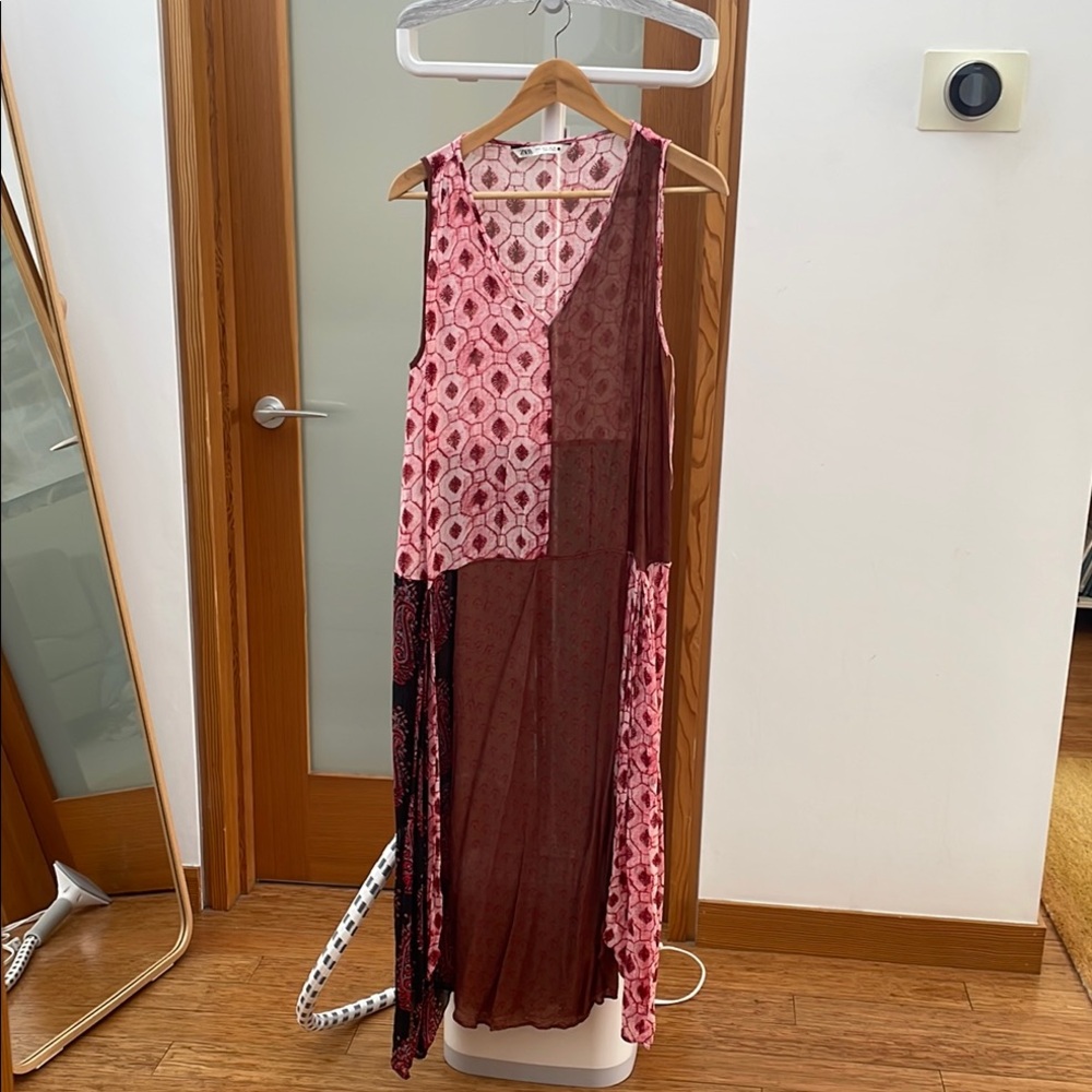 Zara Pink and Brown Patchwork Dress